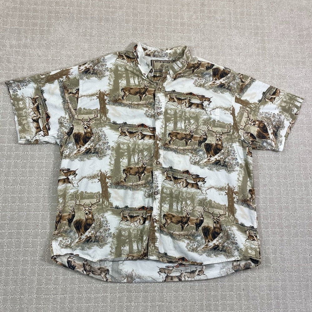 Vintage Deer Wilderness Size 2XL Outdoors Hunting Animal Nature Button Shirt